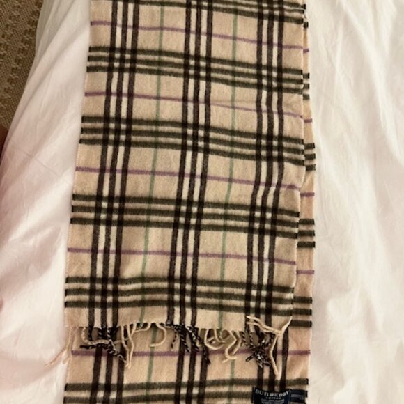 Burberry London Scarf 100% Cashmere Ivory Green and Purple - Picture 1 of 3